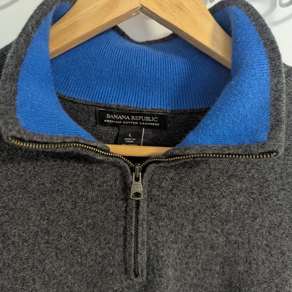 Banana Republic Men's Dark Charcoal Half-Zip Sweater - Picture 2 of 7